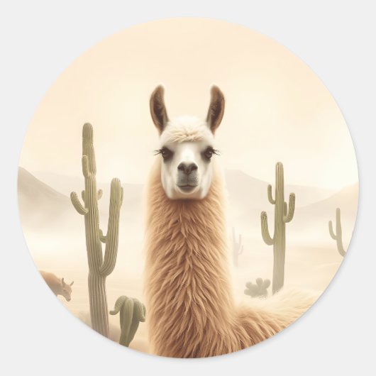 Zachte Zandlama met Cactus Flow Ronde Sticker (Voorkant)