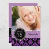 ZACHTE ZES, PAARSE GLITTER, ZWARTE DAMASK KAART (Voorkant / Achterkant)