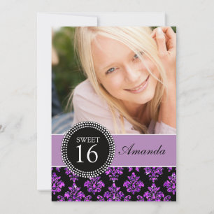 ZACHTE ZES, PAARSE GLITTER, ZWARTE DAMASK KAART