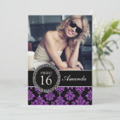 ZACHTE ZES, PAARSE GLITTER, ZWARTE DAMASK KAART (Staand voorkant)