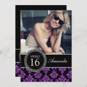 ZACHTE ZES, PAARSE GLITTER, ZWARTE DAMASK KAART (Voorkant / Achterkant)