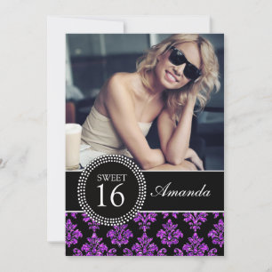 ZACHTE ZES, PAARSE GLITTER, ZWARTE DAMASK KAART