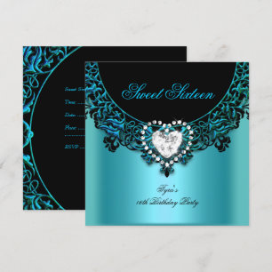 Zachte Zestien 16 Verjaardagsfeest Aqua Blauw Teal Kaart