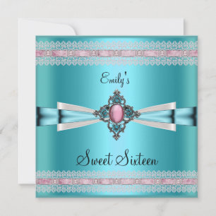 Zachte Zestien 16 Wit Teal Blauw Roze Kaart