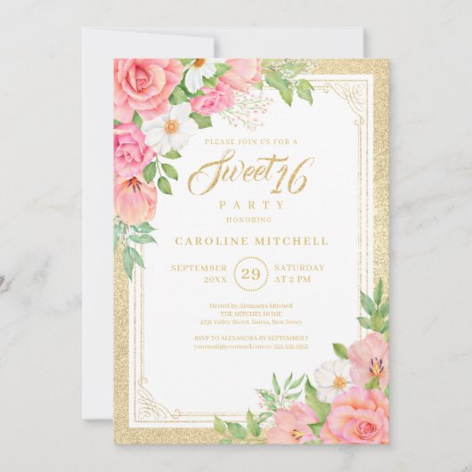 Zachte Zestien Bloemrijke Elegante Roos Tulp Roze Kaart (Voorkant)