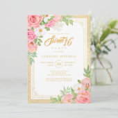 Zachte Zestien Bloemrijke Elegante Roos Tulp Roze Kaart (Staand voorkant)