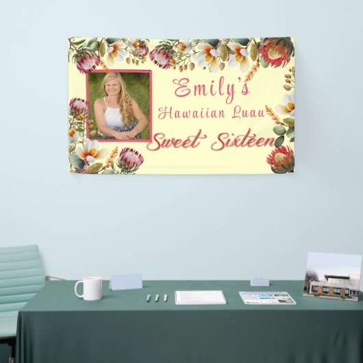 Zachte Zestien Hawaiiaans Feest Tropische Bloemen Spandoek (Beurs)