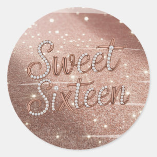 Zachte Zestien in Roze Goud en Parels Ronde Sticker