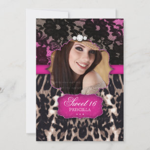 Zachte Zestien Leopard Lace Uitnodiging Roze Bruin