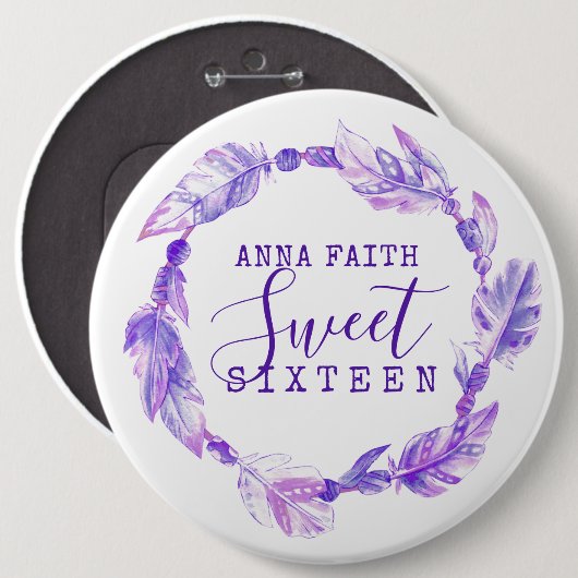 Zachte zestien paarse veren waterverf ronde button 6,0 cm (Voorkant /achterkant)