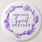 Zachte zestien paarse veren waterverf ronde button 6,0 cm (Voorkant)