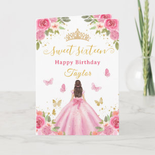 Zachte Zestien Roze Prinses Bruinharig Meisje Kaart