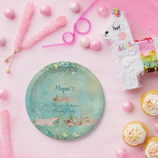 Zachte Zestien Strand Tropische Schelpen & Parels Papieren Bordje (Feest)