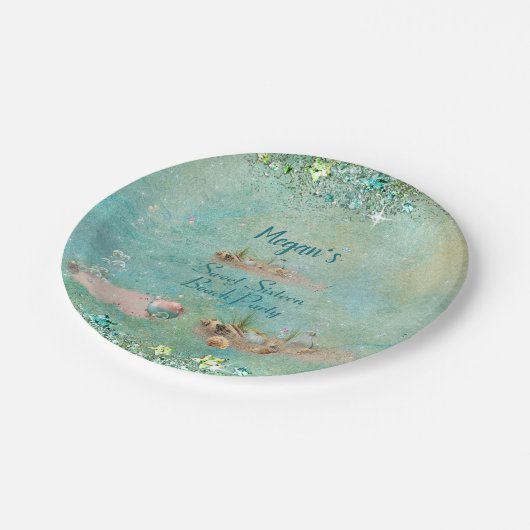 Zachte Zestien Strand Tropische Schelpen & Parels Papieren Bordje (Gekanteld)