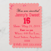 Zachte zestien uitnodigingen -  roze (Voorkant / Achterkant)