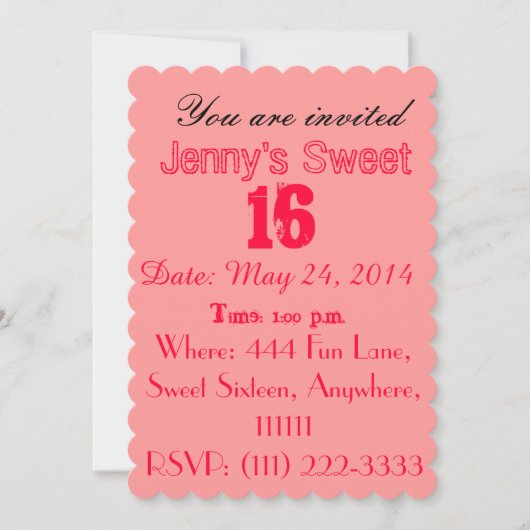 Zachte zestien uitnodigingen -  roze (Voorkant)