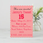 Zachte zestien uitnodigingen -  roze (Staand voorkant)