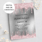 Zachte zilveren glitter van 16 jaar druppelt in ee kaart