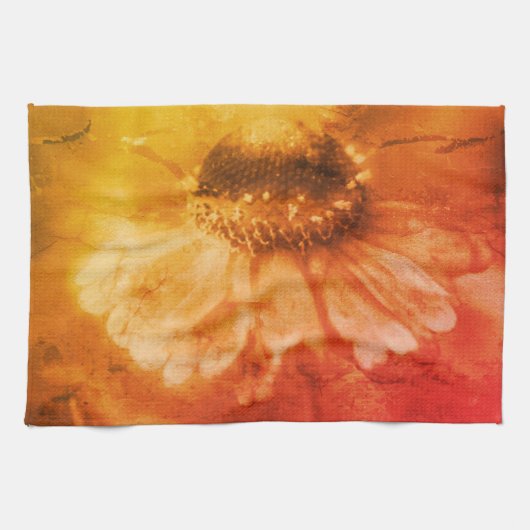 Zachte zinnia Daisy Flower in Sepia  Theedoek (Horizontaal)