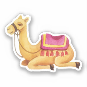 Zachte Zittende Waterverf Kameel Sticker