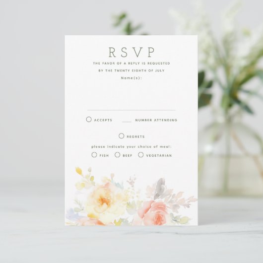 Zachte Zomer Bloemen RSVP-Kaart voor Huwelijk RSVP Kaartje (Staand voorkant)