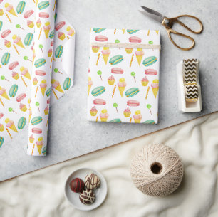 Zachte Zomer Snoepjes Ijs Waterverf Patroon Cadeaupapier