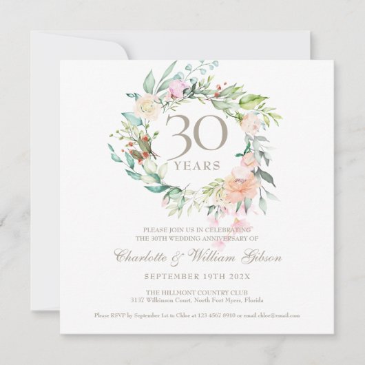 Zachte Zomerrozenkrans 30ste verjaardag Kaart (Voorkant)