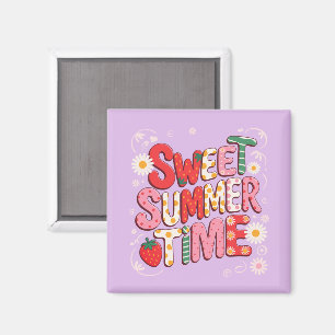Zachte ZomerTijd Coquette Aardbei Retro Strand Magneet