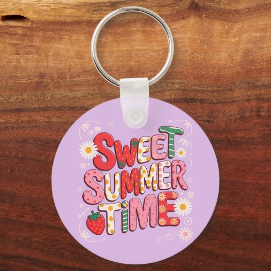 Zachte ZomerTijd Coquette Aardbei Retro Strand Sleutelhanger (Voorkant)
