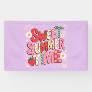 Zachte ZomerTijd Coquette Aardbei Retro Strand Spandoek