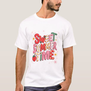 Zachte ZomerTijd Coquette Aardbei Retro Strand  T-shirt