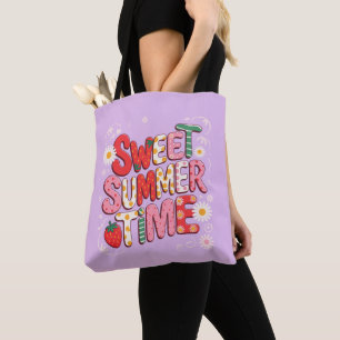 Zachte ZomerTijd Coquette Aardbei Retro Strand Tote Bag