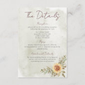 Zachte zonnebloemen Boho hart bruiloft details Informatiekaartje (Voorkant)