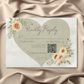 Zachte Zonnebloemen Boho Hart Bruiloft QR Code RSVP Kaartje