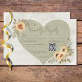 Zachte Zonnebloemen Boho Hart Bruiloft QR Code RSVP Kaartje