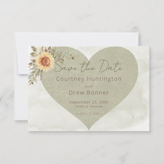 Zachte zonnebloemen Boho hart bruiloft Save The Date (Voorkant)