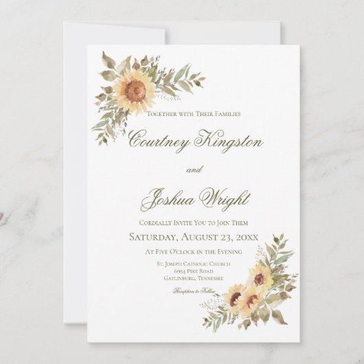 Zachte zonnebloemen bruiloft kaart (Voorkant)