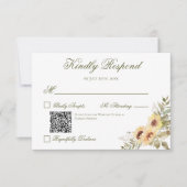 Zachte Zonnebloemen Groene Bruiloft QR Code RSVP Kaartje (Voorkant)