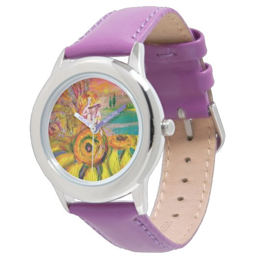 ZACHTE ZONNEN.Roze Fuchsia Horloge (Gekanteld)