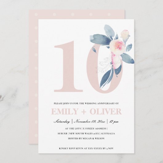 ZACHTE ZWART BLAUWVLOEISTOF 10 JAAR JUBILEUM KAART (Voorkant / Achterkant)