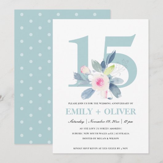 ZACHTE ZWART BLAUWVLOEISTOF 15 JAAR JUBILEUM KAART (Voorkant / Achterkant)