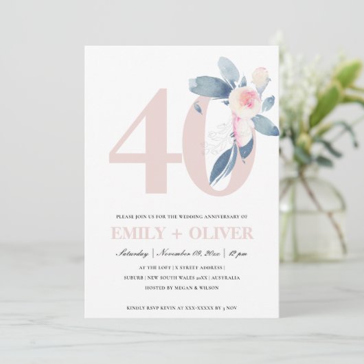 ZACHTE ZWART BLAUWVLOERING 40 JAAR JUBILEUM KAART (Staand voorkant)