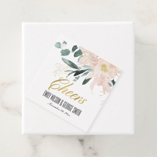 ZACHTE ZWART BLORAAL BUNCH WATERVERF WEDDING CHEER BEDANKJES LABELS (In situ)