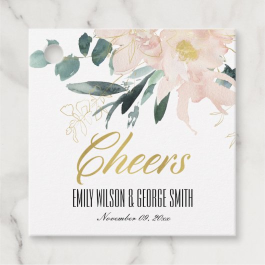 ZACHTE ZWART BLORAAL BUNCH WATERVERF WEDDING CHEER BEDANKJES LABELS (Voorkant)