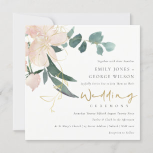 ZACHTE ZWART GOLD FLORAL BUNCH WATERVERF WEDING KAART