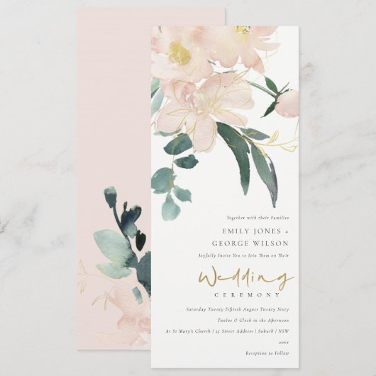 ZACHTE ZWART GOLD FLORAL BUNCH WATERVERF WEDING KAART (Voorkant / Achterkant)