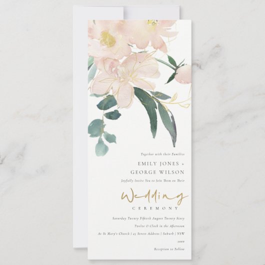 ZACHTE ZWART GOLD FLORAL BUNCH WATERVERF WEDING KAART (Voorkant)