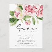 ZACHTE ZWART PEONY FLORAL WATERVERF BEWAREN DE DAT AANKONDIGINGSKAART (Voorkant)