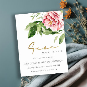 ZACHTE ZWART PEONY FLORAL WATERVERF BEWAREN DE DAT AANKONDIGINGSKAART