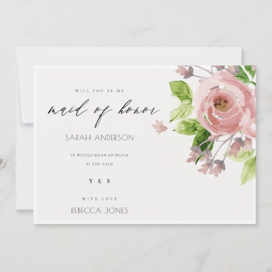 ZACHTE ZWART PINK WATERVERF FLORAAL GEMAAKT UIT HO KAART (Voorkant)